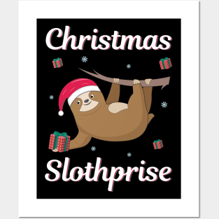 Cute baby sloth christmas slothprise Posters and Art